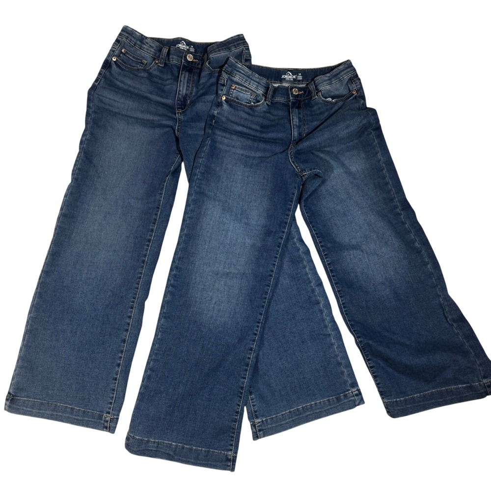 Jordache Girls Wide Leg Jeans Bundle Size 14 Medium Enzyme Wash Denim 2 Pairs